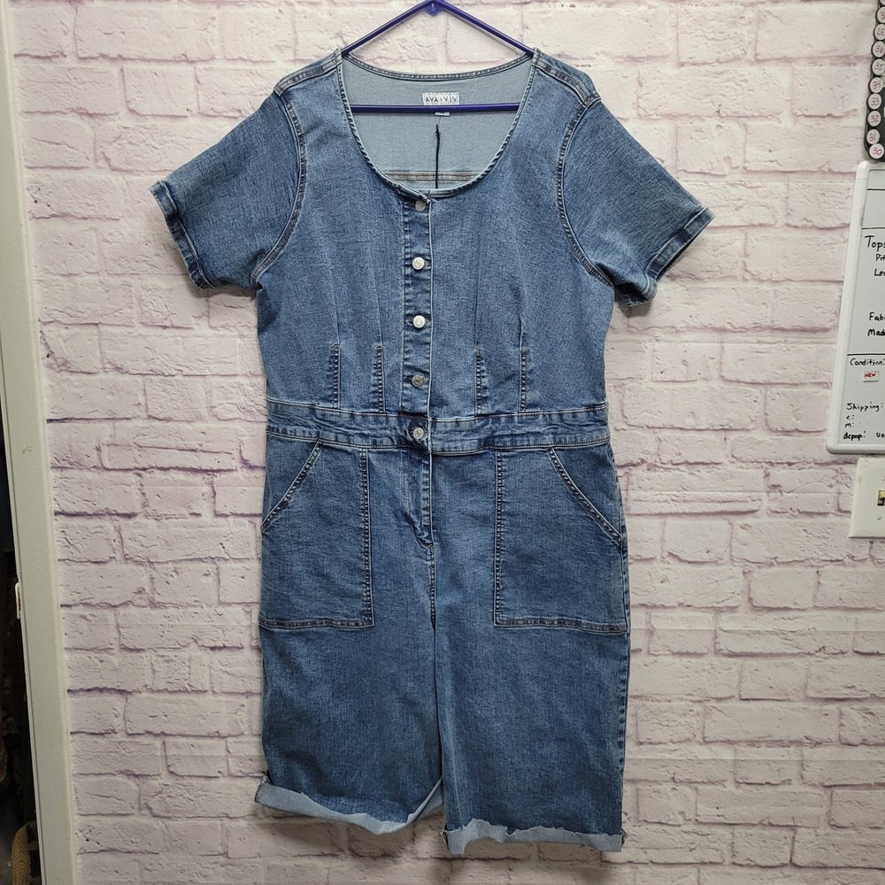 NEW Ava & Viv‎ Button Front Denim Romper Jumpsuit Shorts Womens 17 Boho Western